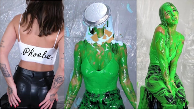 Phoebe Is Slimed and Pied in Tight Leather Pants