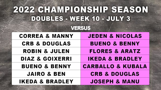 H2H - Doubles - Week 10 (Sunday 7.03)...
