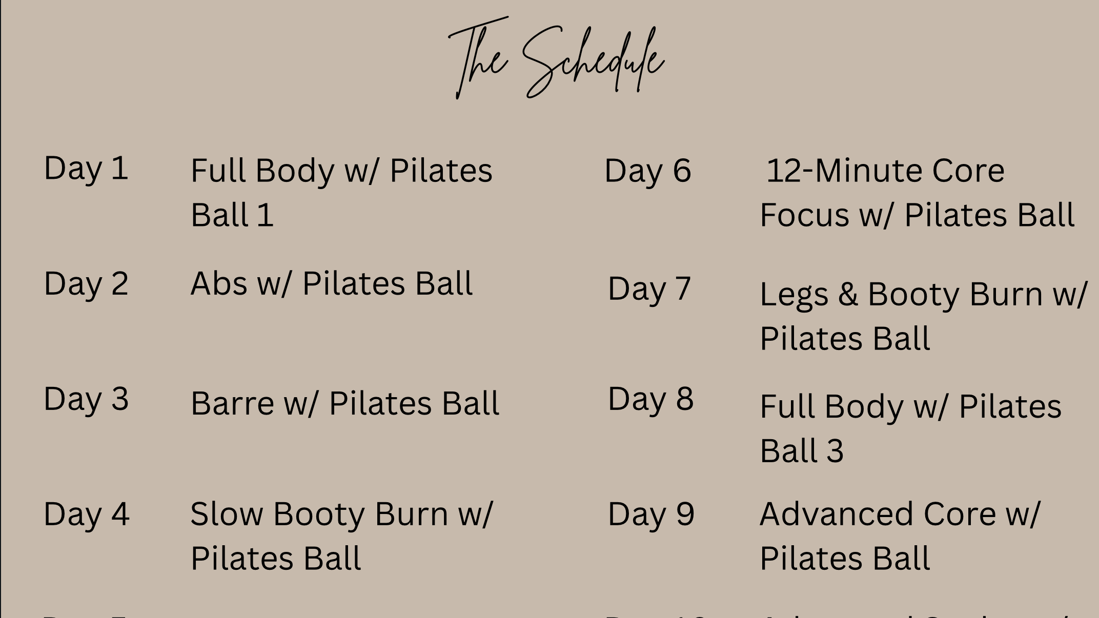 10-Day Pilates Ball Series Schedule 