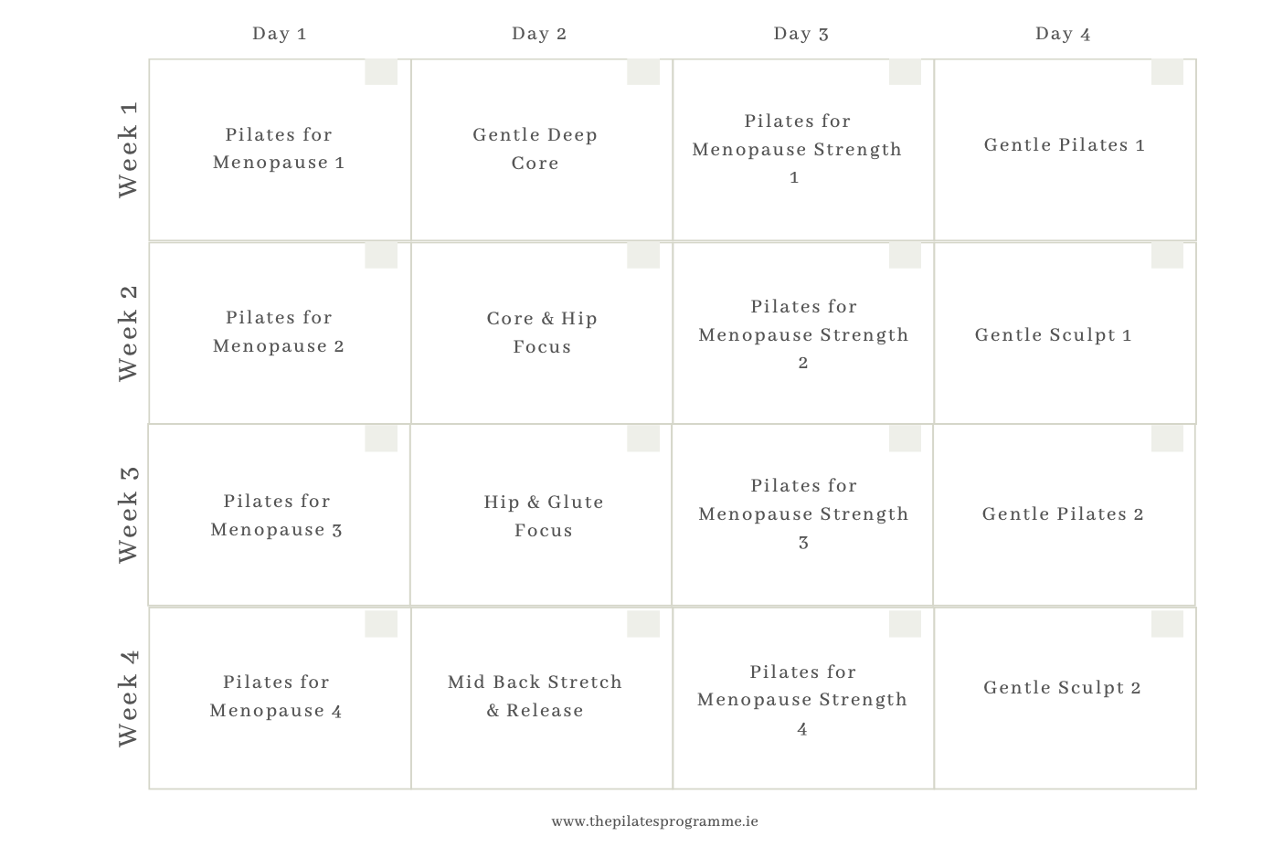 4-Week Menopause Programme Schedule