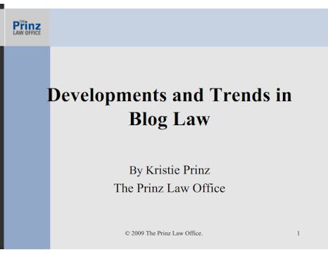 Developments and Trends in Blog Law (2009)