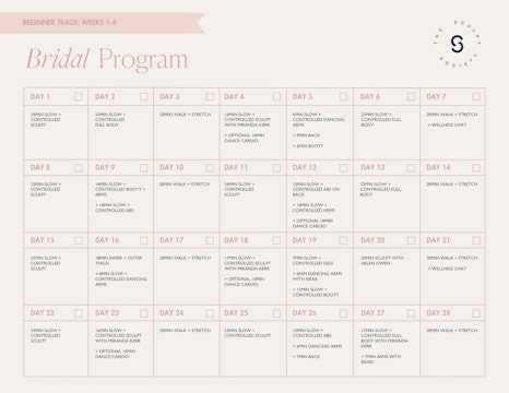 Bridal Program Calendar- Beginner Track
