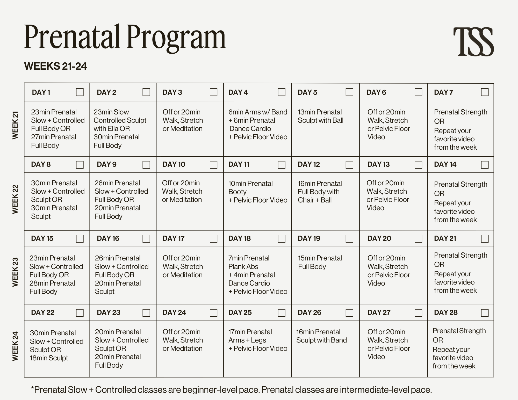 Prenatal Program Weeks 21-24 Calendar