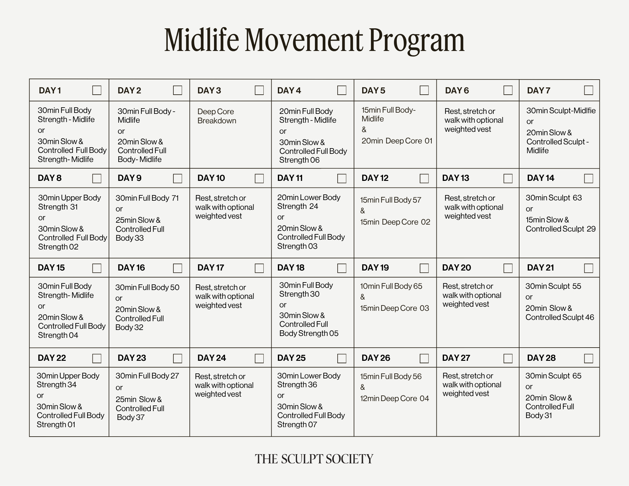 Midlife Movement Program Calendar