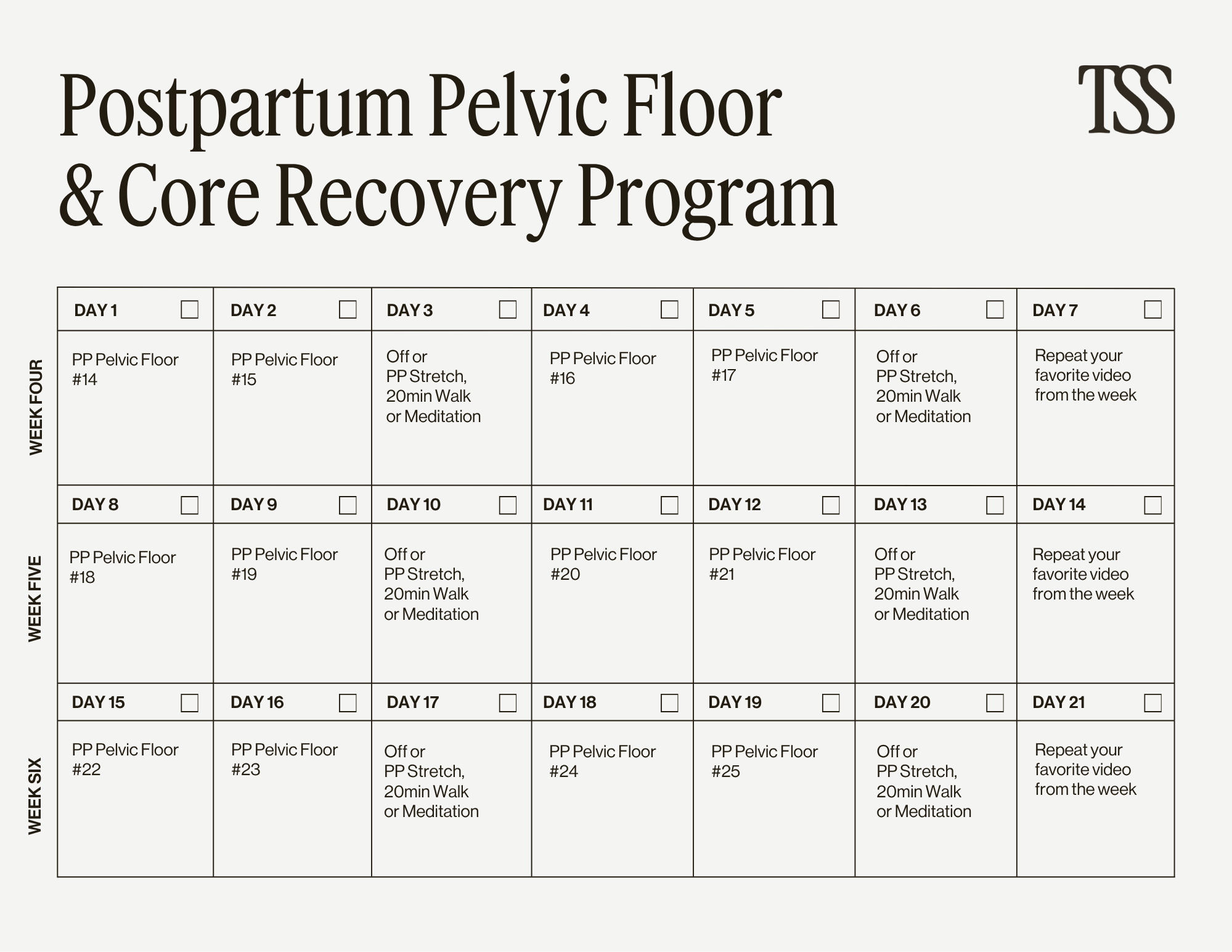 PP Pelvic Floor Weeks 4-6 Calendar