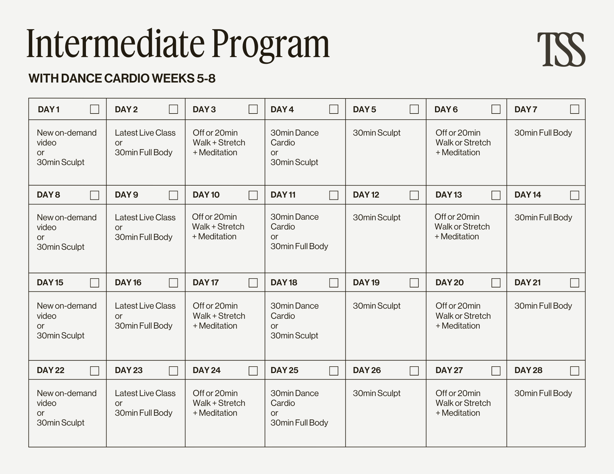 Intermediate Program With Dance Cardio Pt 2 Calendar