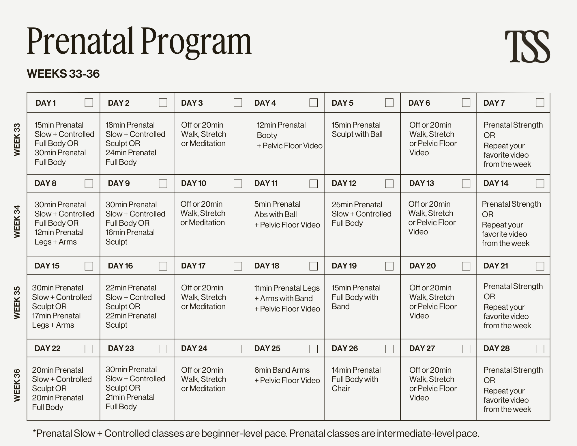 Prenatal Program Weeks 33-36 Calendar