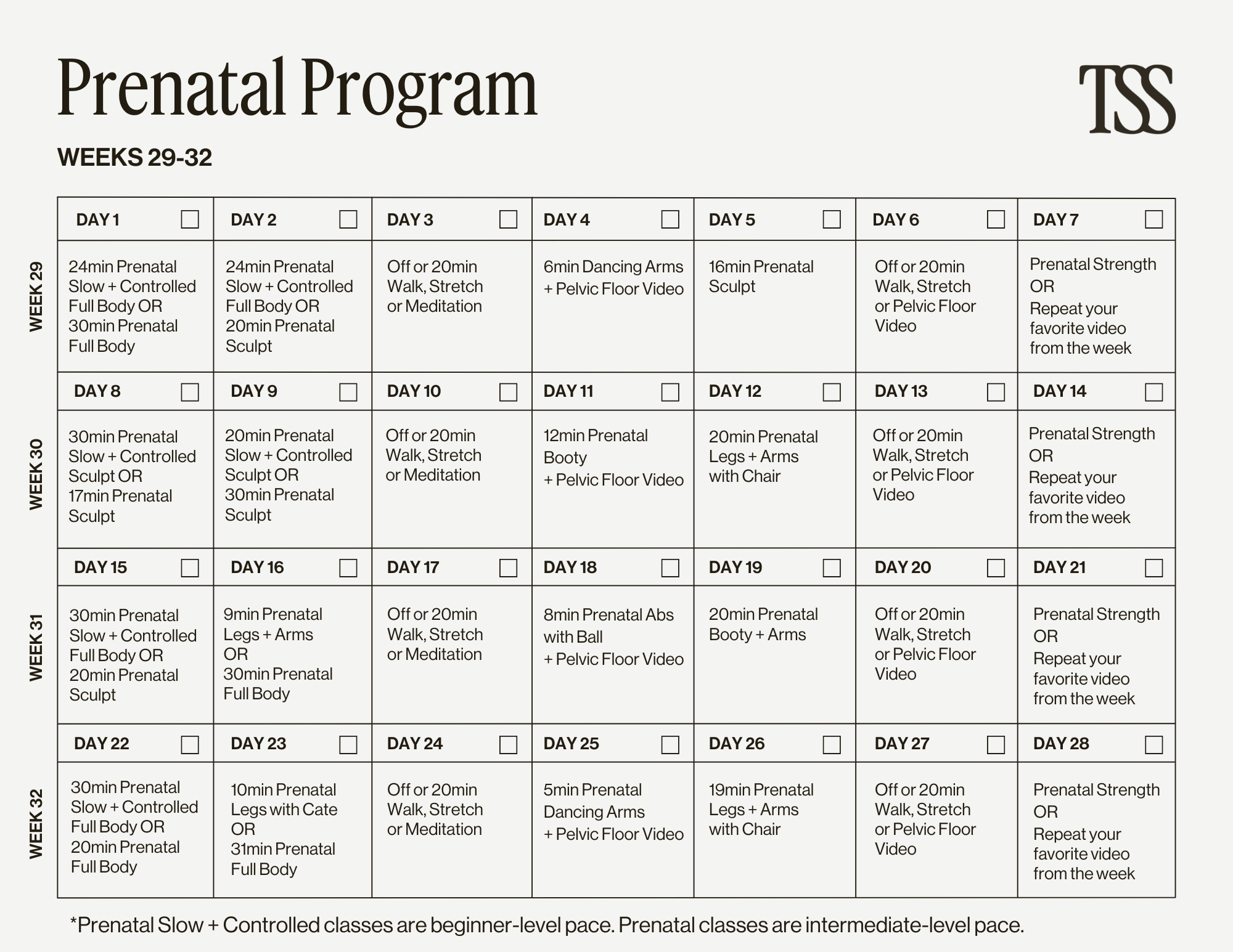 Prenatal Program Weeks 29-32 Calendar