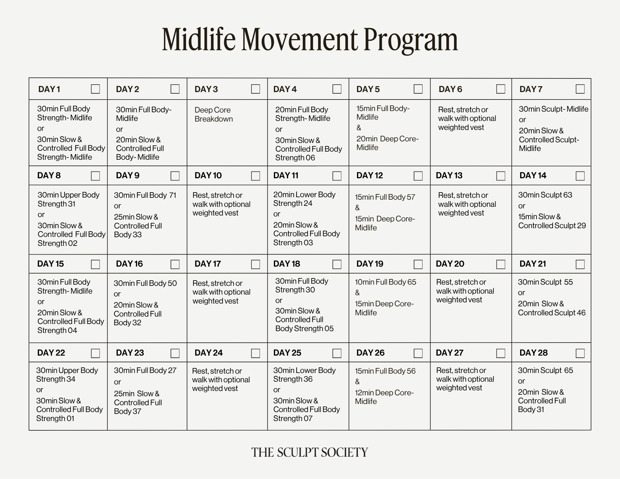 Midlife Movement Program Calendar