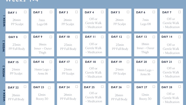 Postpartum Program Calendar-Weeks 1-4