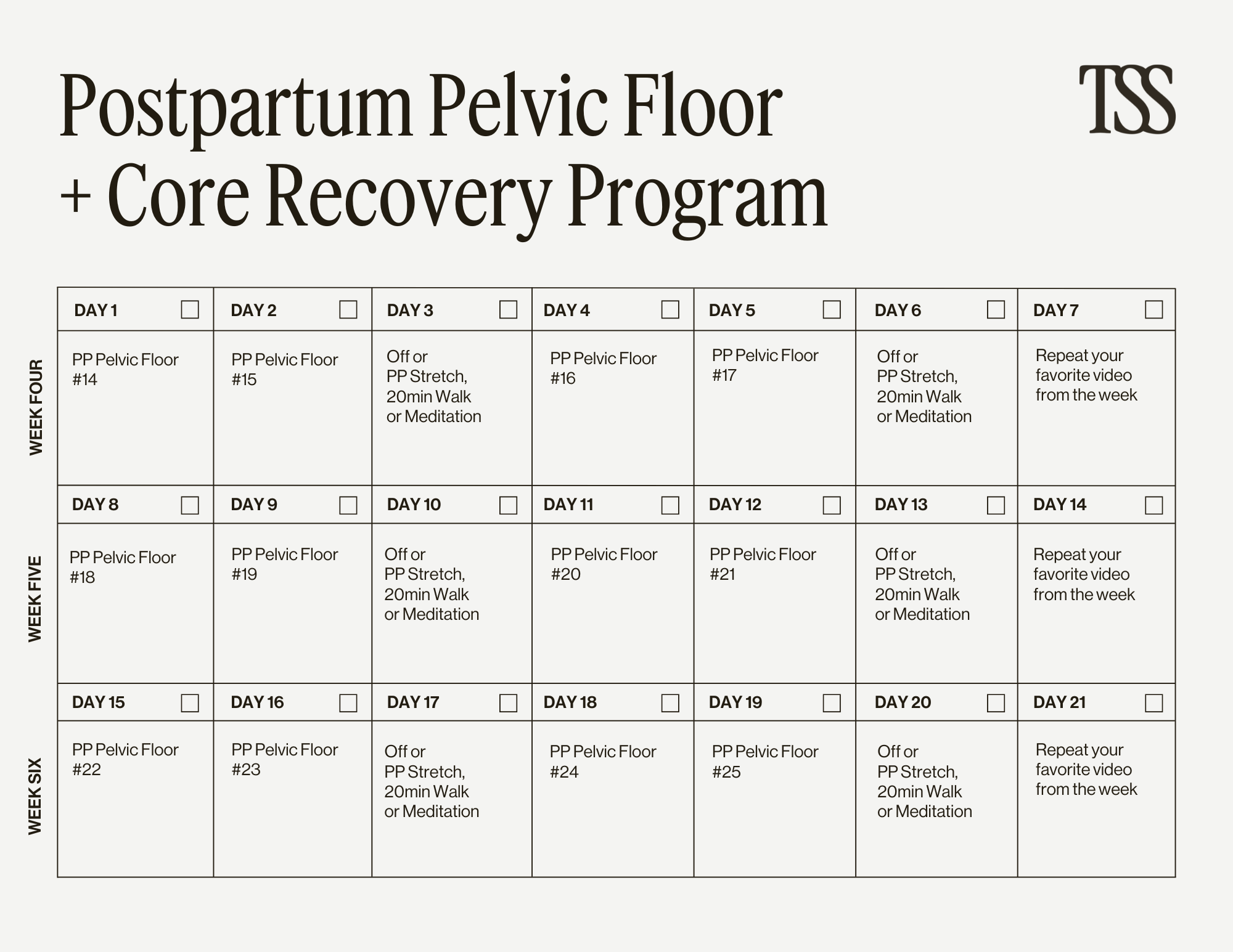 PP Pelvic Floor Weeks 4-6 Calendar