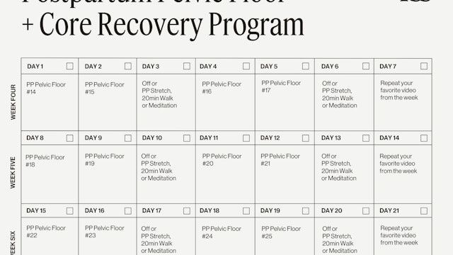 PP Pelvic Floor Weeks 4-6 Calendar