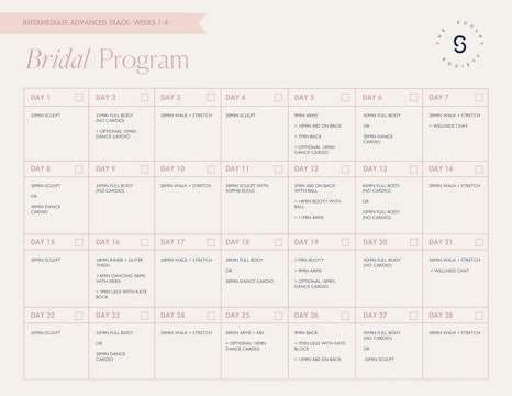 Bridal Program Calendar- Int/Adv Track