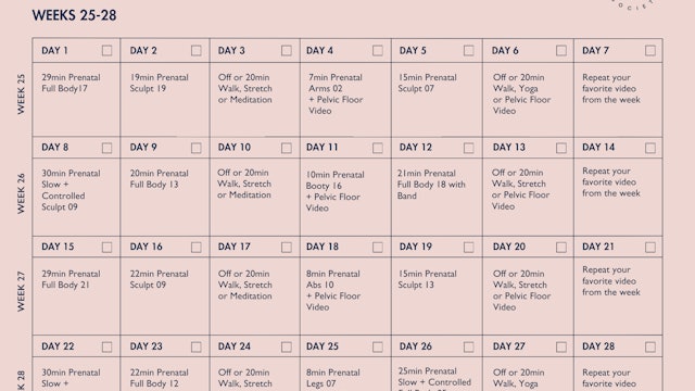 Prenatal Program Calendar Weeks 25-28