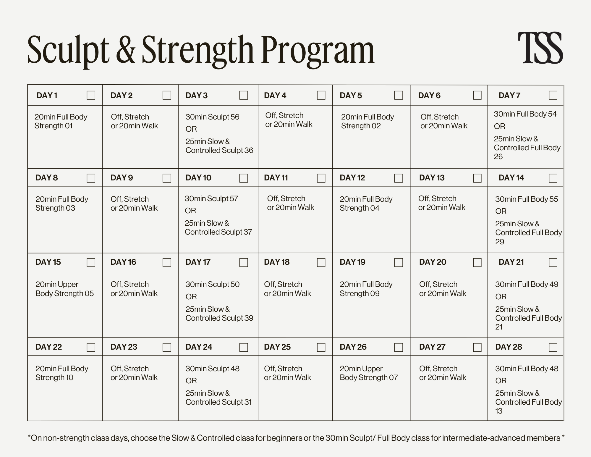 Sculpt & Strength Program Calendar