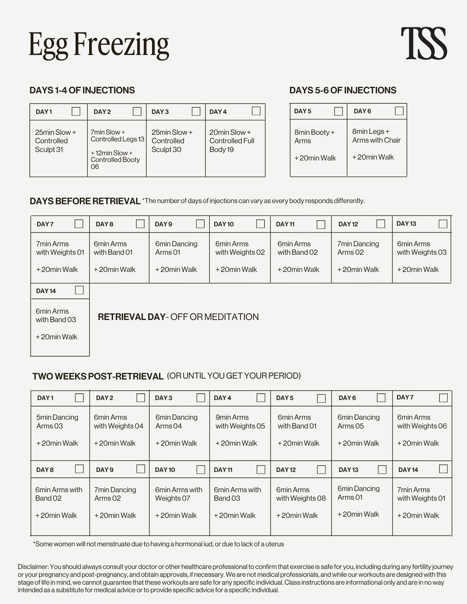 Egg Freezing Calendar