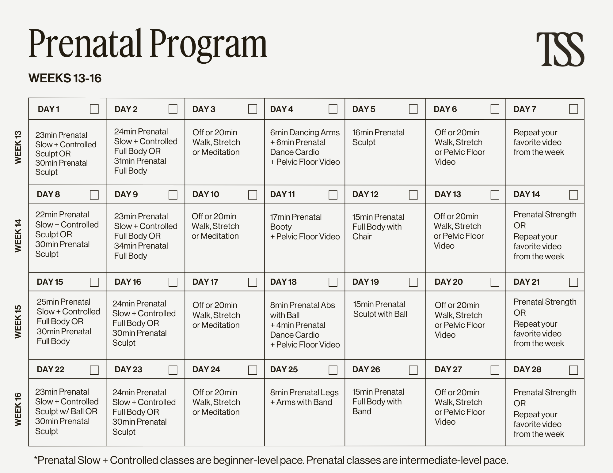 Prenatal Program Weeks 13-16 Calendar