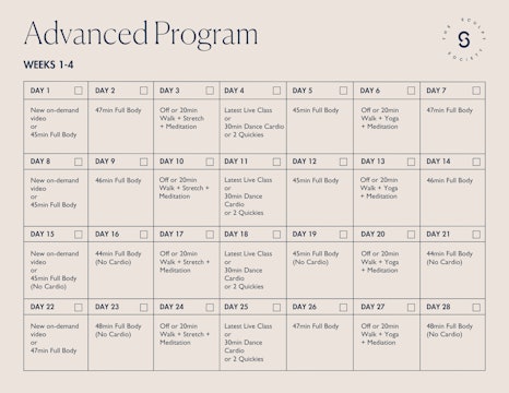 Advanced Program Calendar- Weeks 1-4