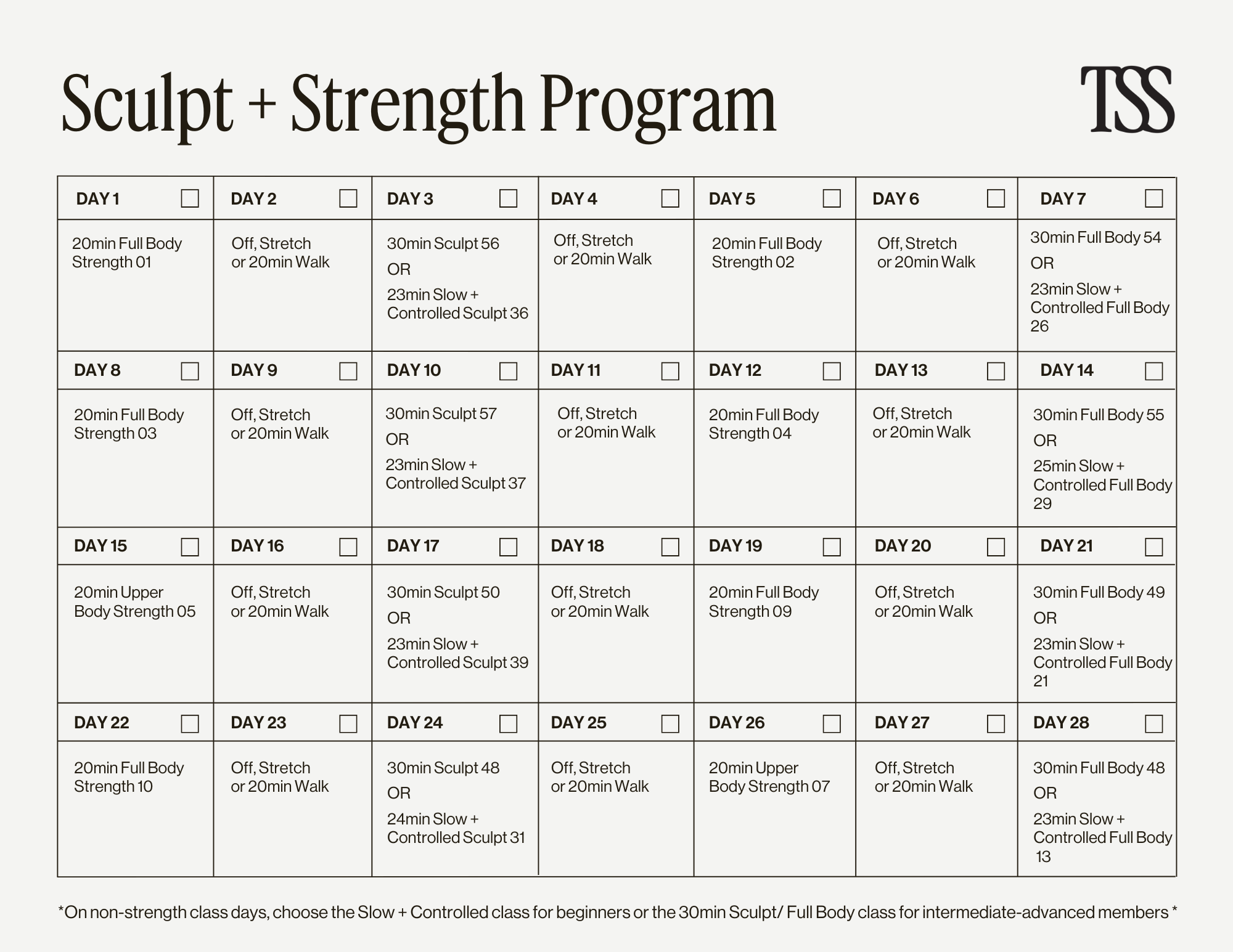 Sculpt & Strength Program Calendar