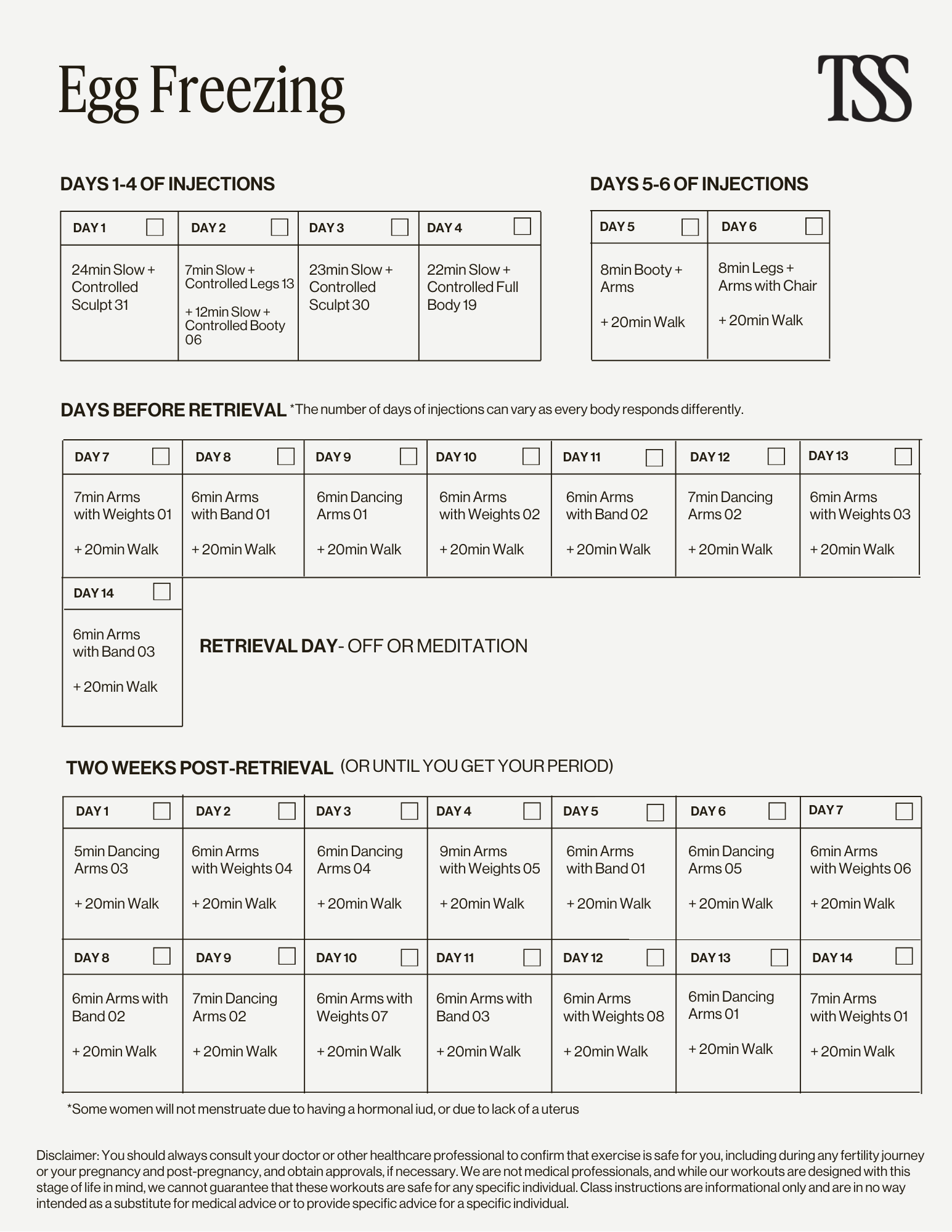 Egg Freezing Calendar