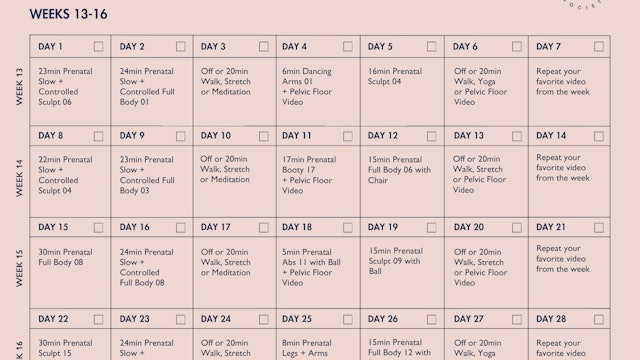 Prenatal Program Calendar Weeks 13-16