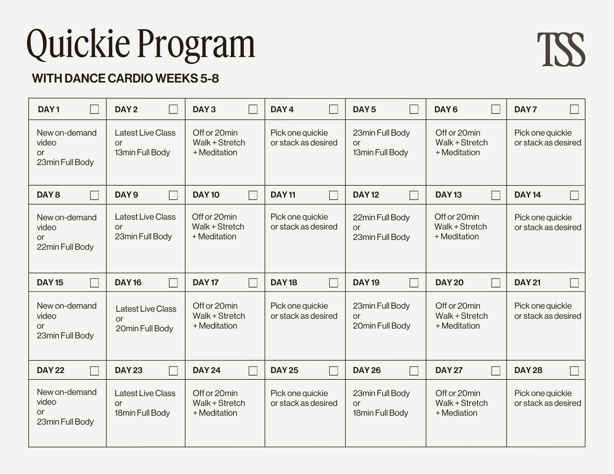 Quickie Program With Dance Cardio Pt 2 Calendar