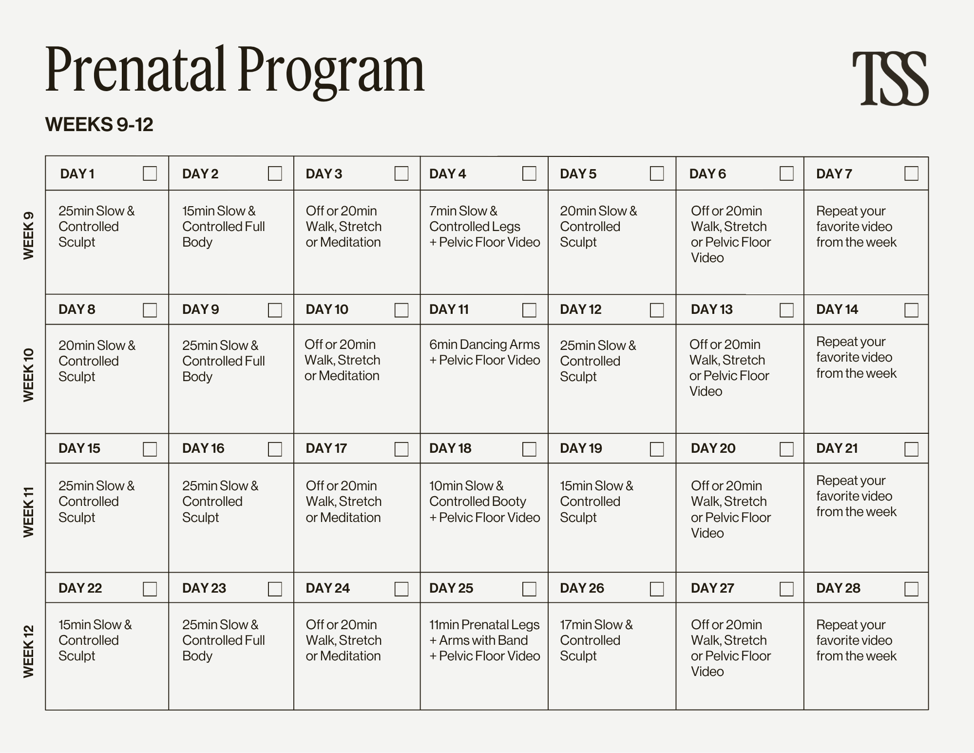 Prenatal Program Weeks 9-12 Calendar