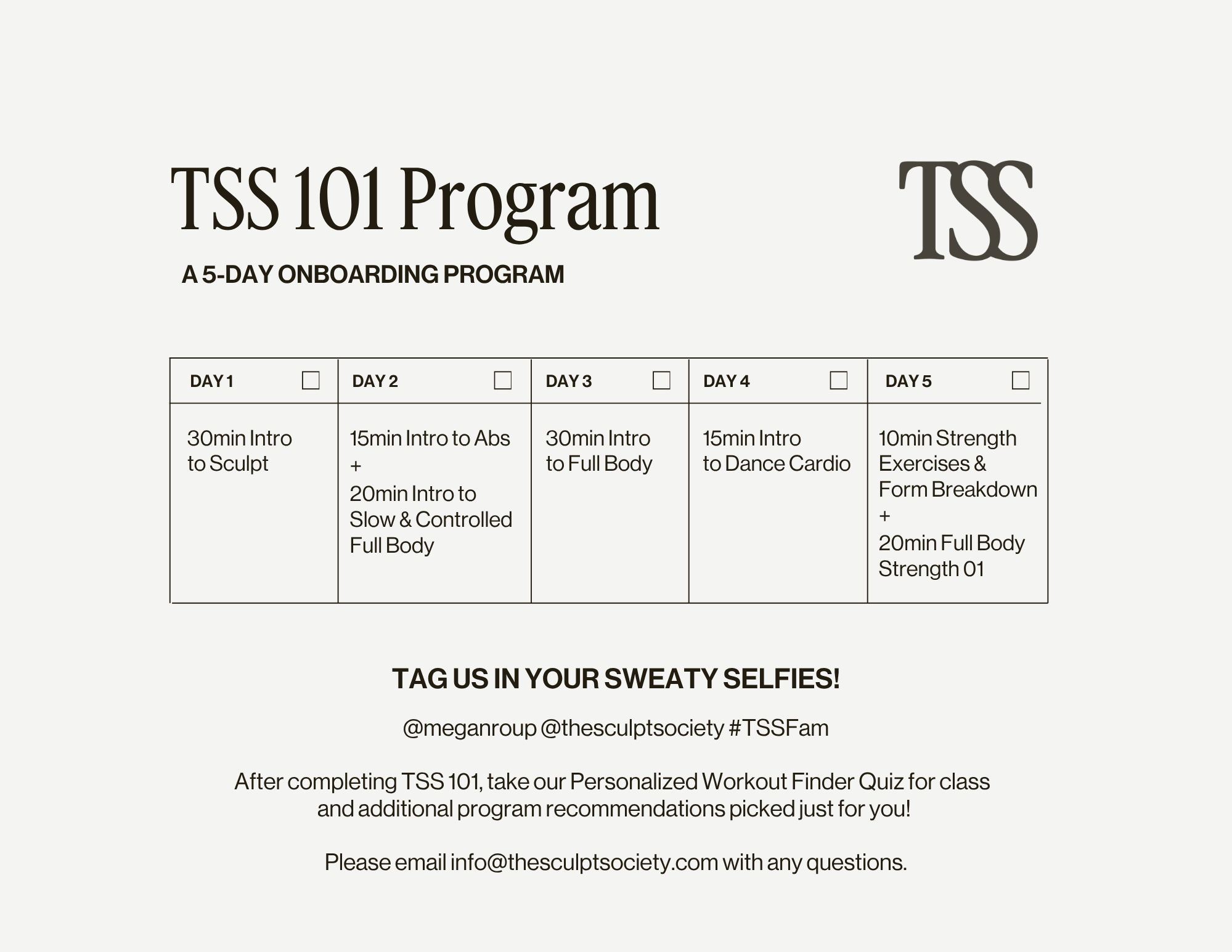TSS 101 Program Calendar