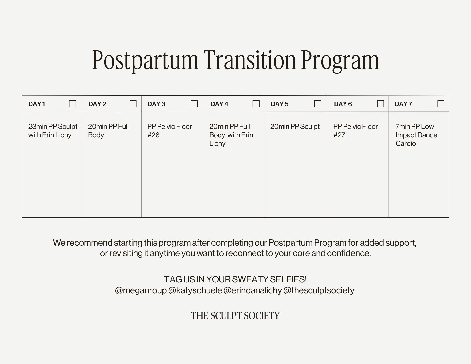 Postpartum Transition Program Calendar