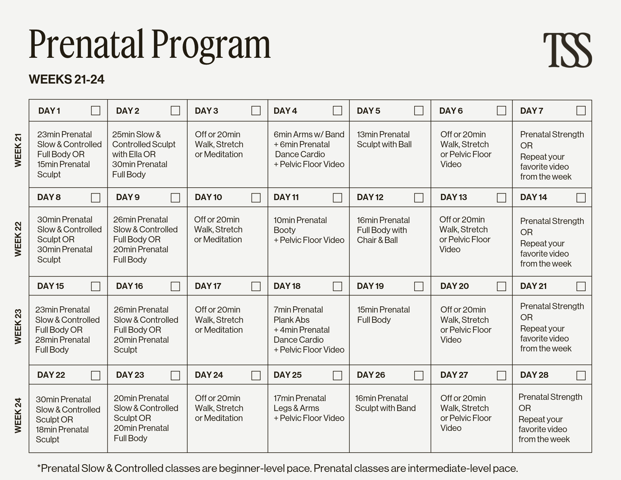 Prenatal Program Weeks 21-24 Calendar