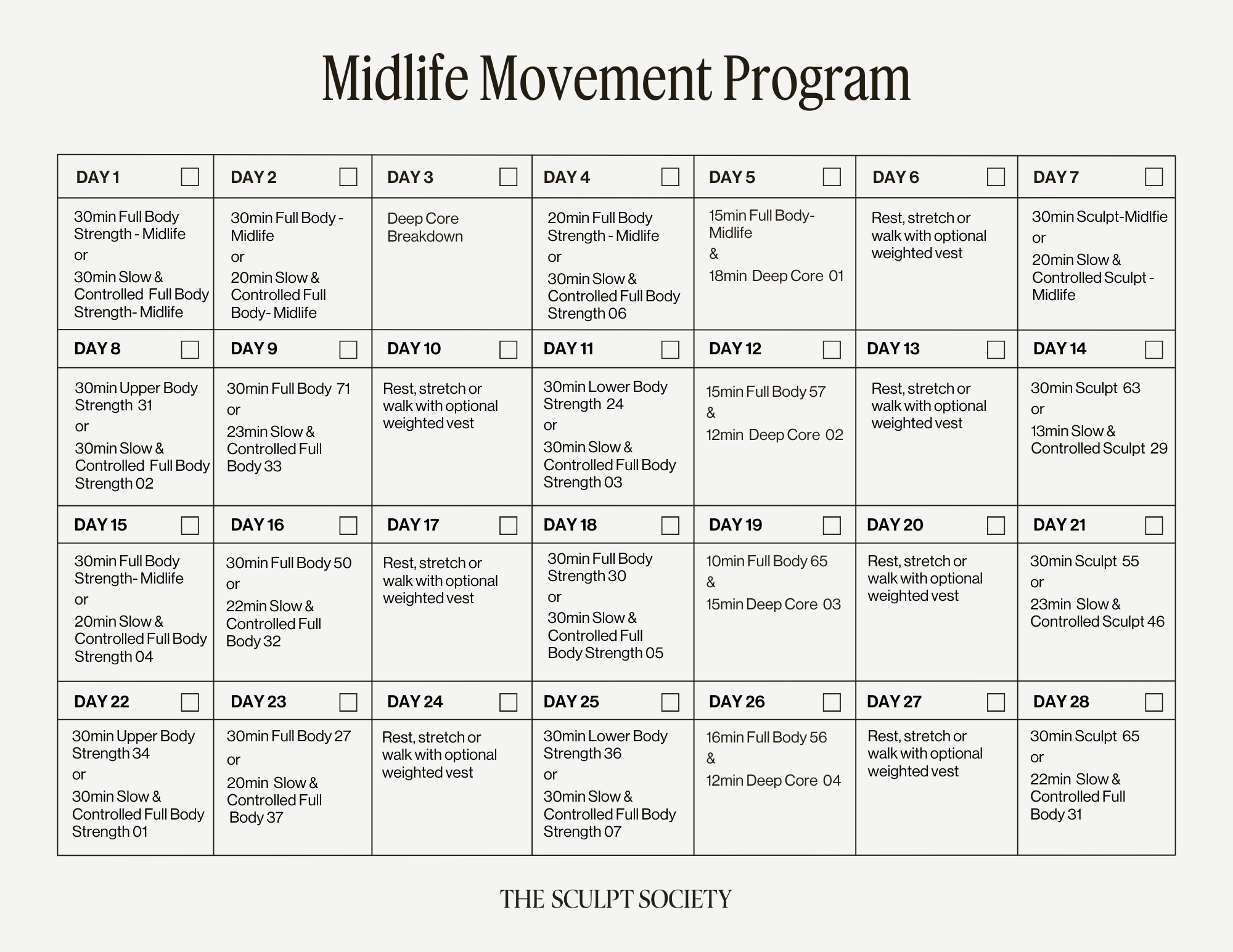 Midlife Movement Program Calendar