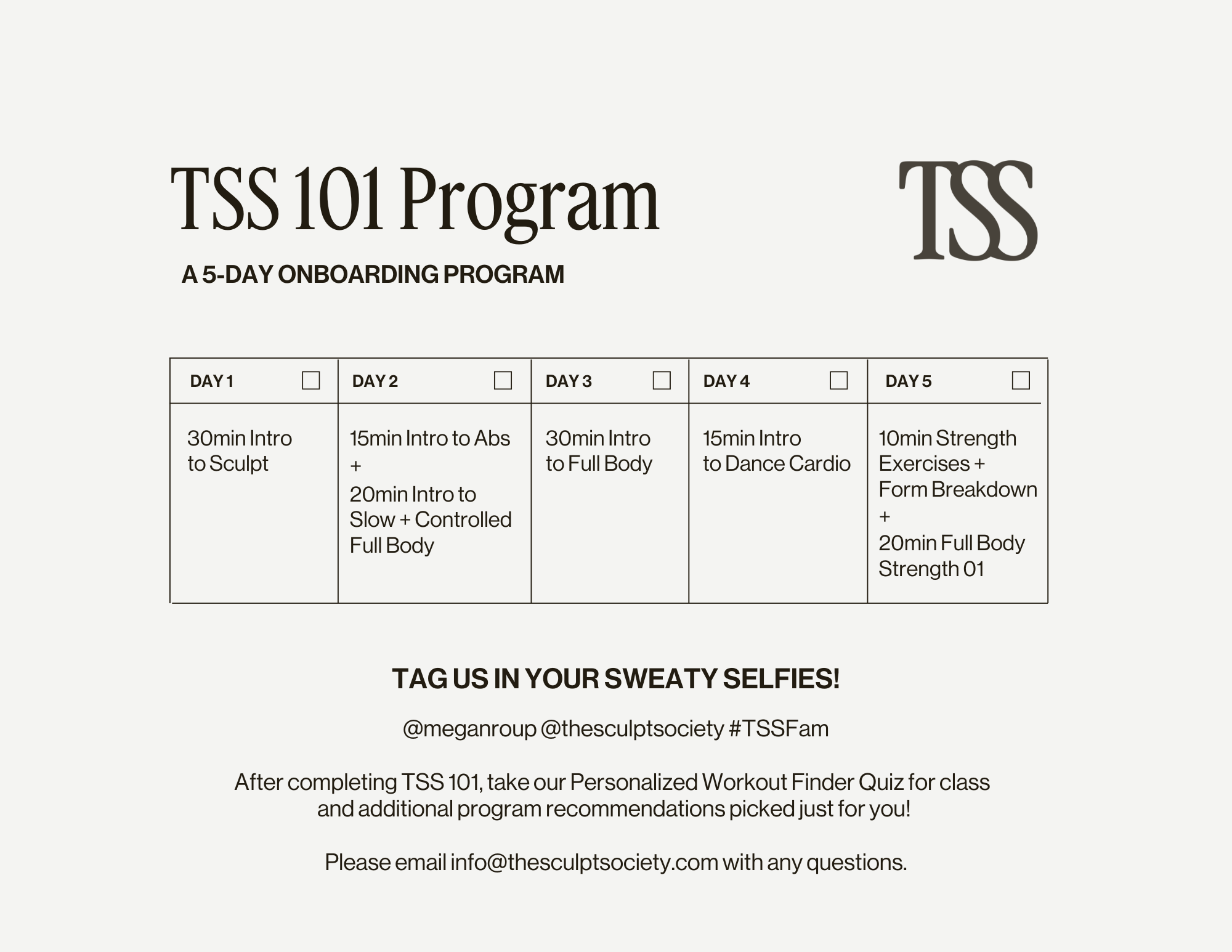 TSS 101 Program Calendar