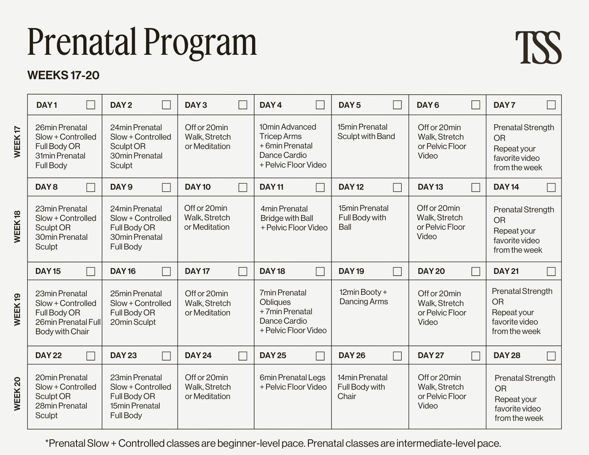 Prenatal Program Weeks 17-20 Calendar