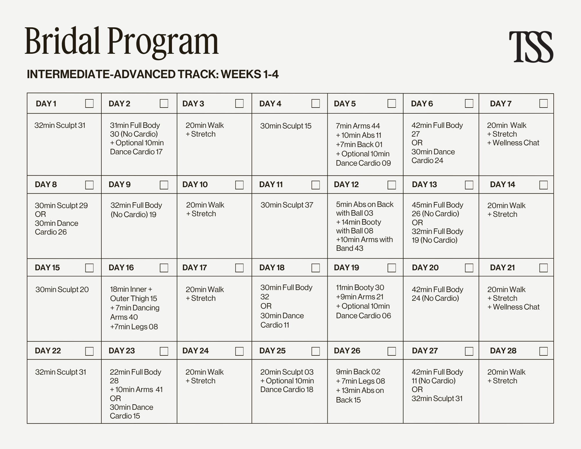 Bridal Program Rental - Int/Adv Calendars
