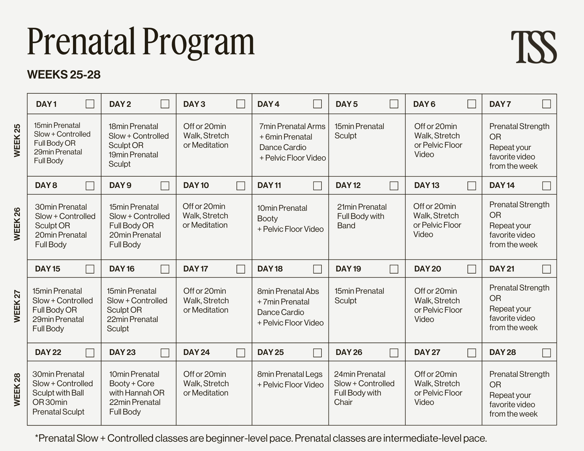 Prenatal Program Weeks 25-28 Calendar