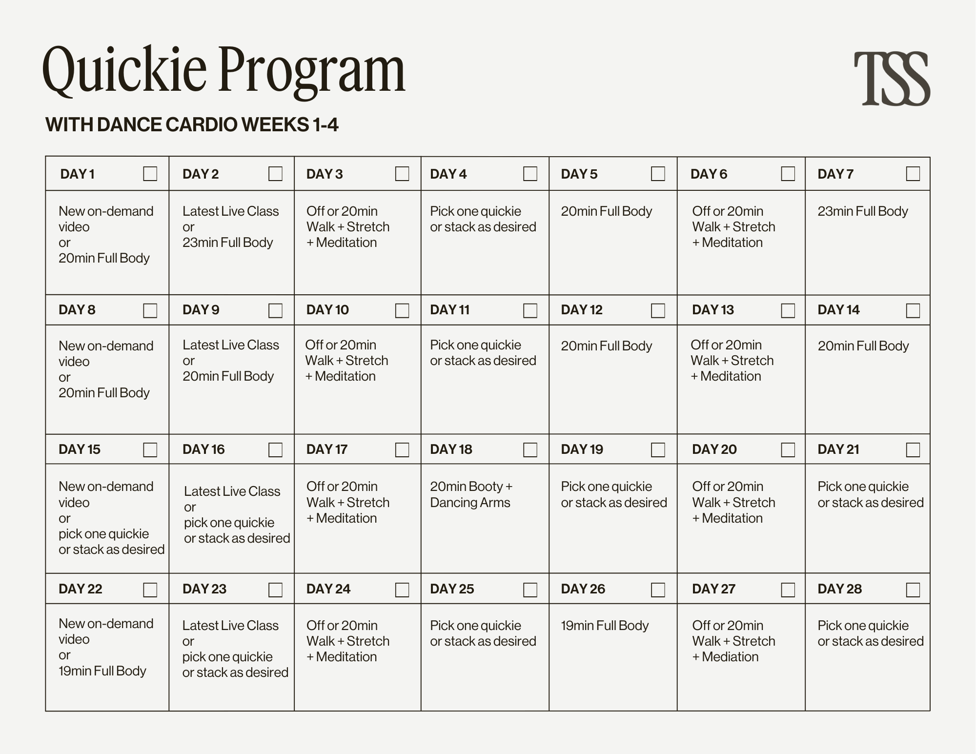 Quickie Program With Dance Cardio Pt 1 Calendar