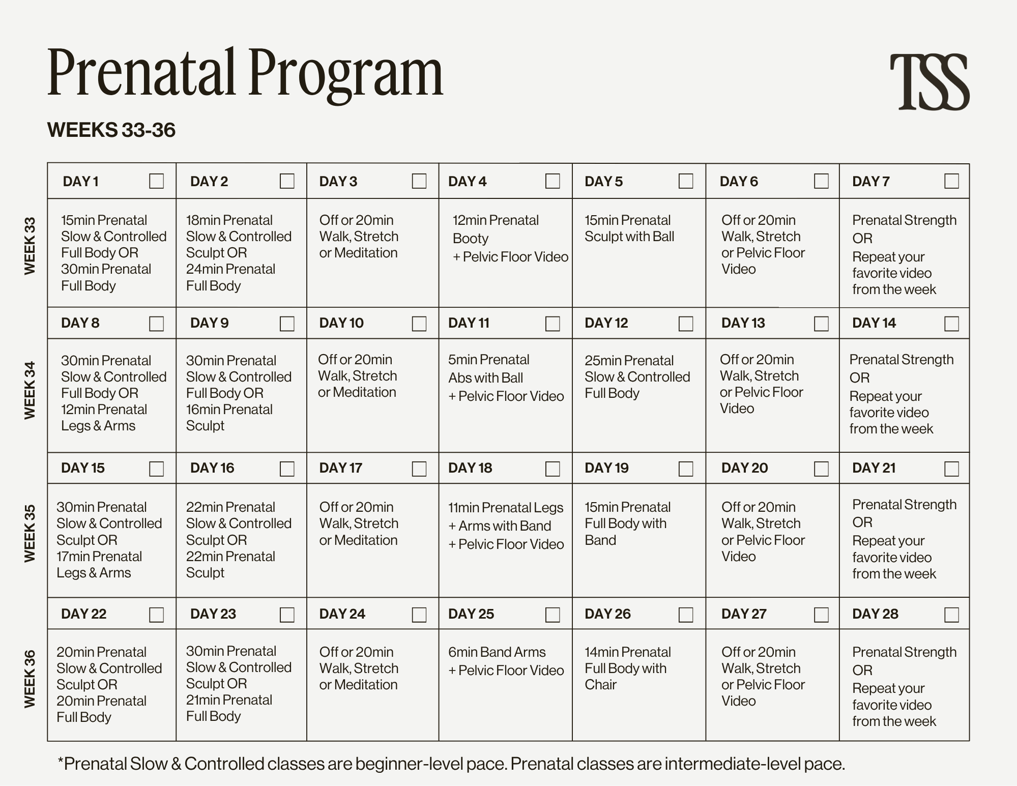 Prenatal Program Weeks 33-36 Calendar