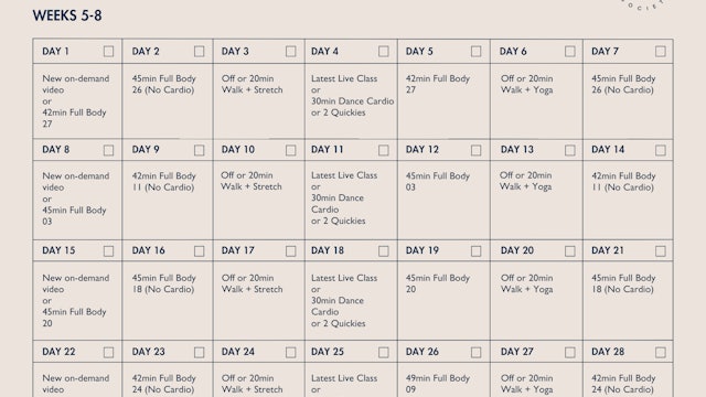 Advanced Program Calendar- Weeks 5-8