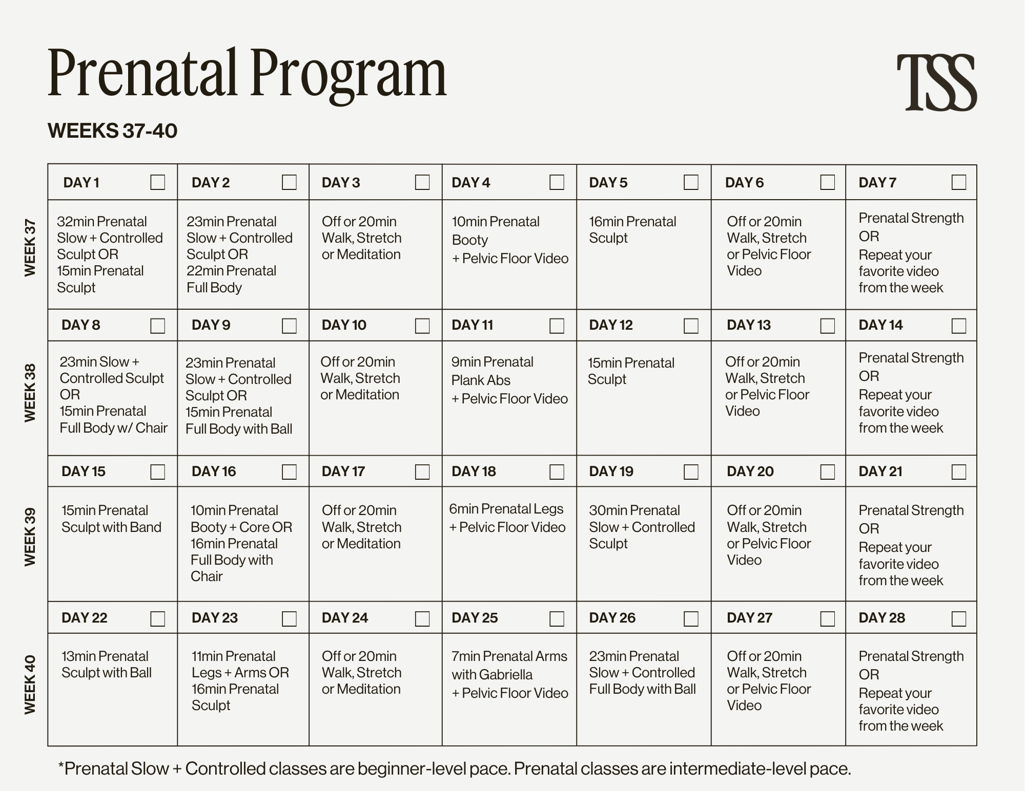 Prenatal Program Weeks 37-40 Calendar