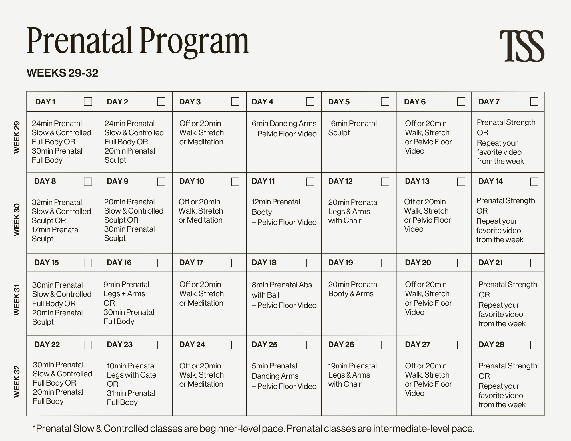 Prenatal Program Weeks 29-32 Calendar