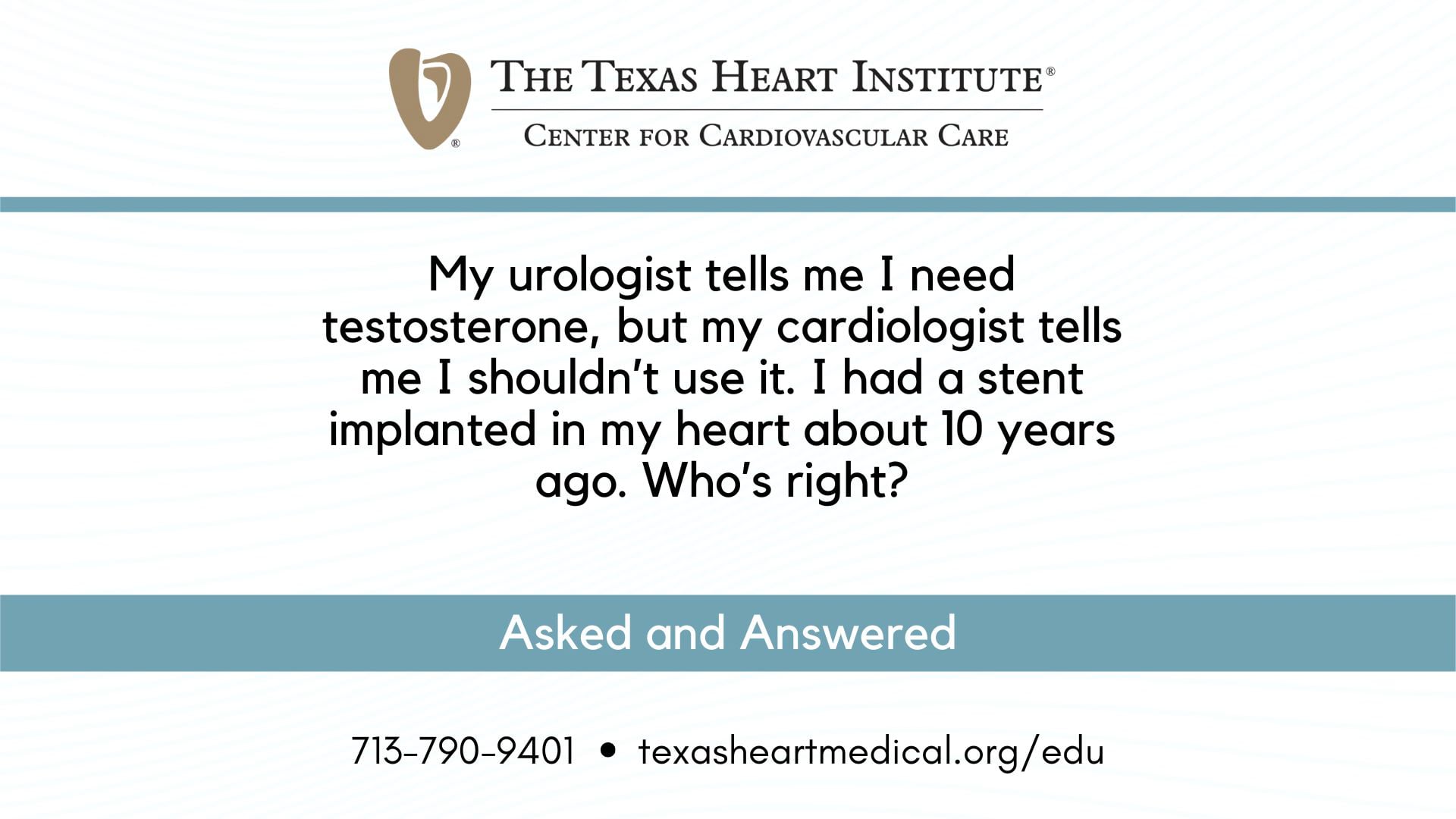 My urologist tells me I need testosterone, but my cardiologist told me no.