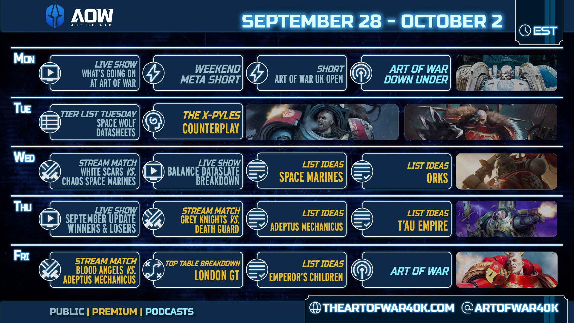 September 28th to October 2nd Schedule
