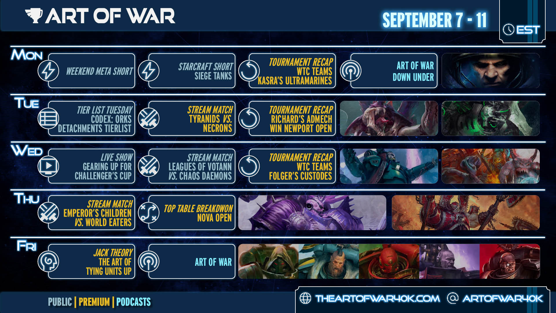 September 7th to September 11th Schedule