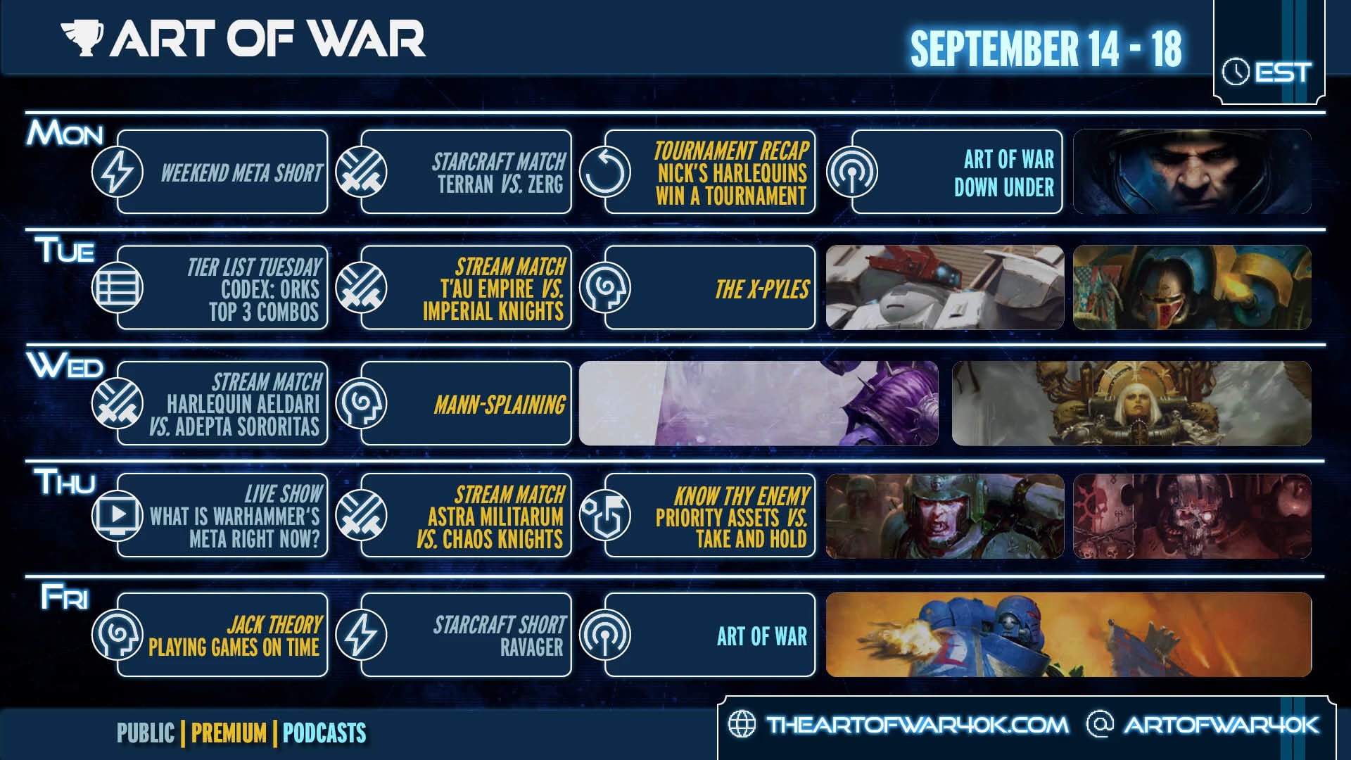 This Week's Art of War Schedule 9-14-26