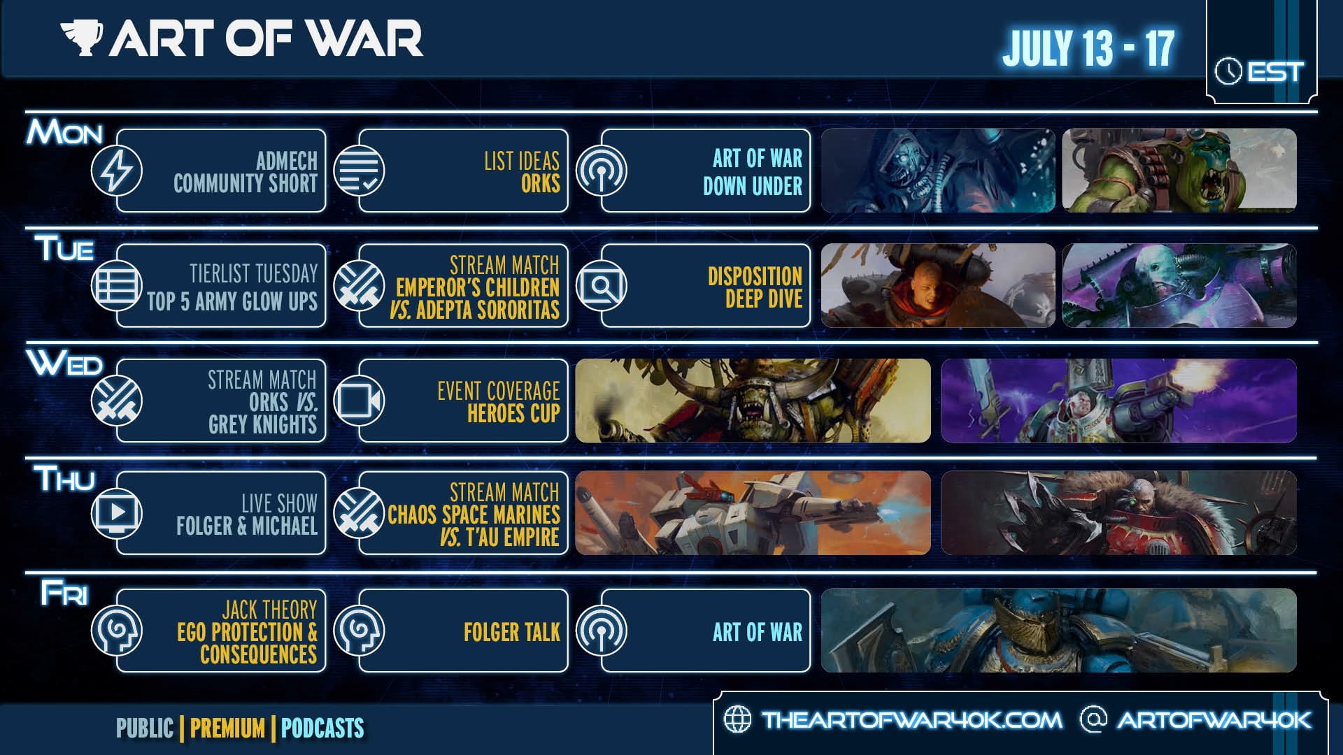 July 13th to July 17th Schedule