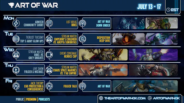 July 13th to July 17th Schedule