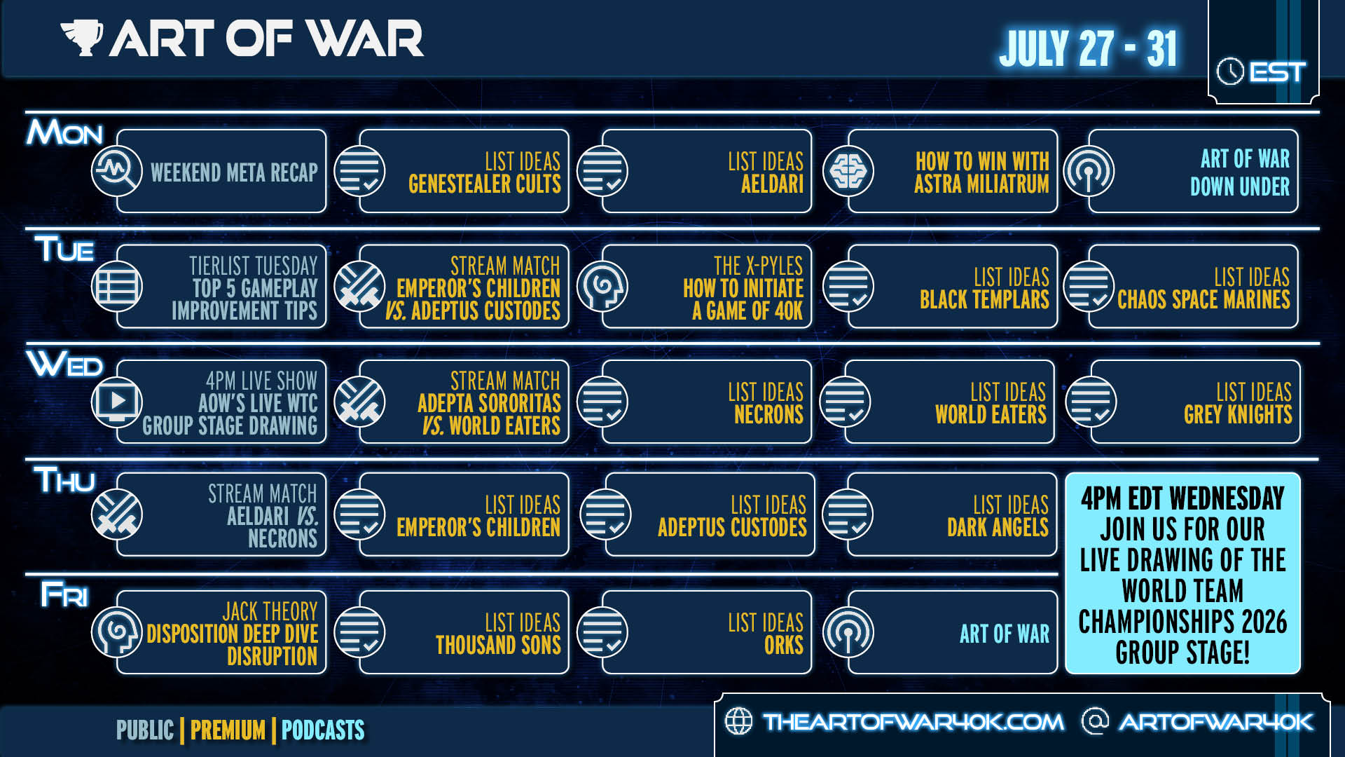 July 27th to 31st Video Schedule