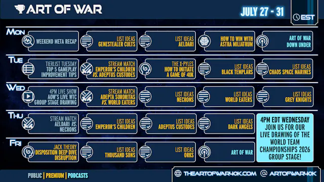 July 27th to 31st Video Schedule