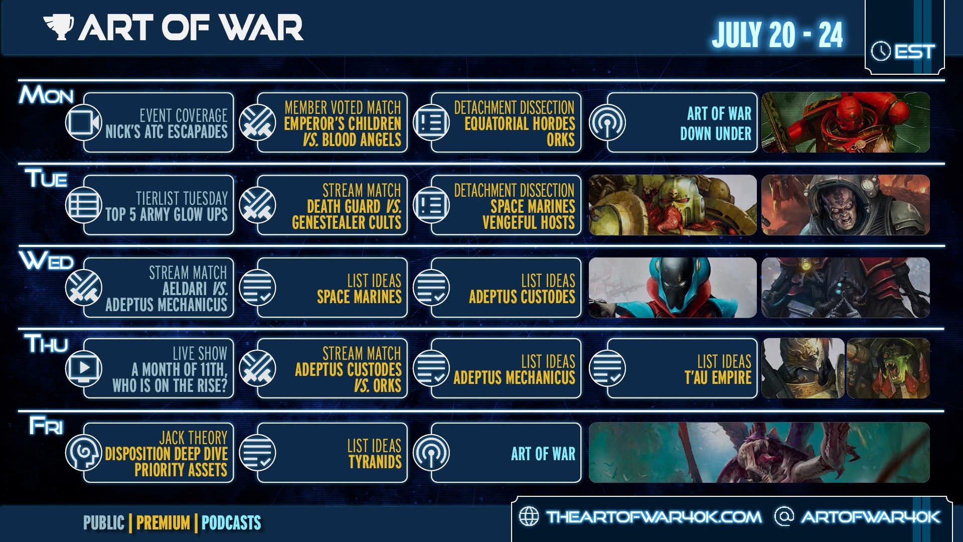 July 20 to 24 Schedule