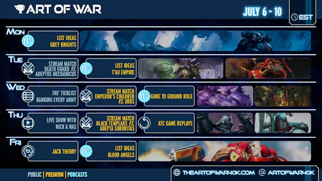 This Week's Schedule - July 6th to 10...